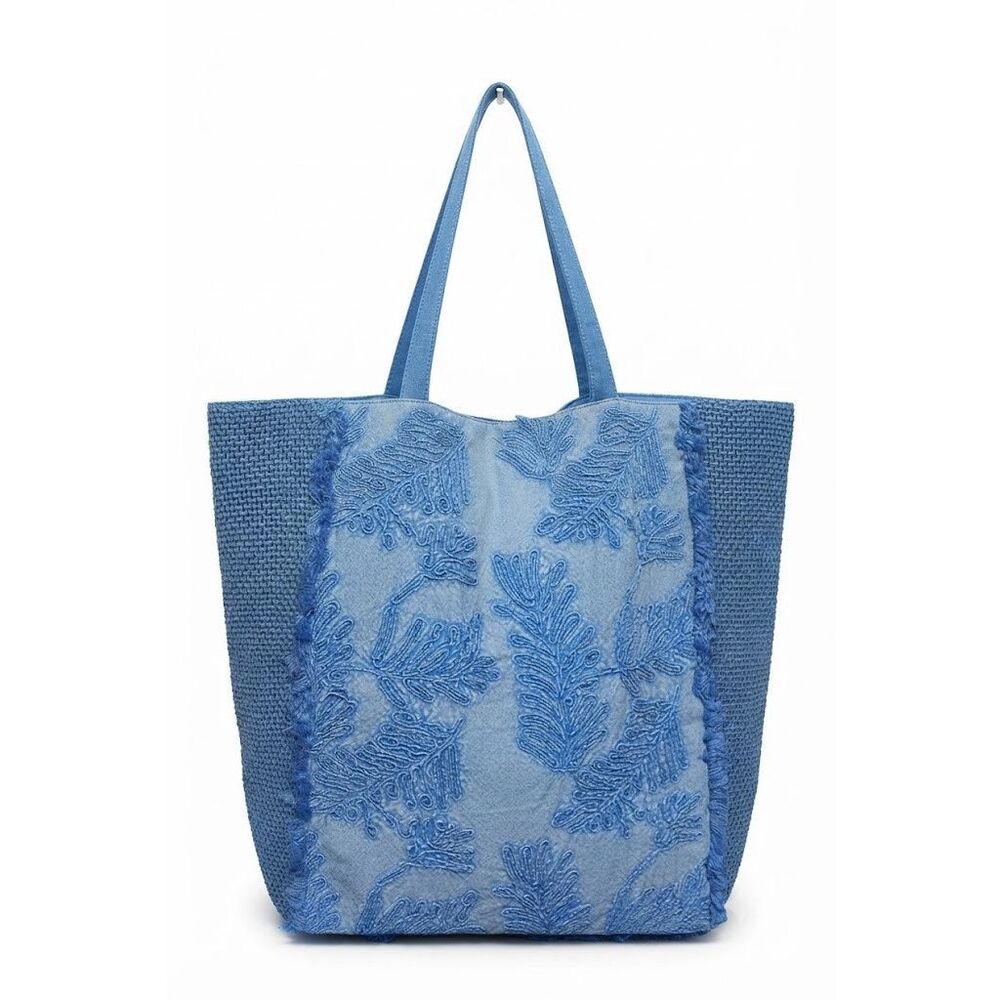 #273. POL Ocean Blue Texture Embroidered Bucket Tote Bag NWT